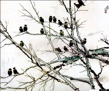  chine - XU Beihong oiseaux sur la branche ancienne Chine à l’encre